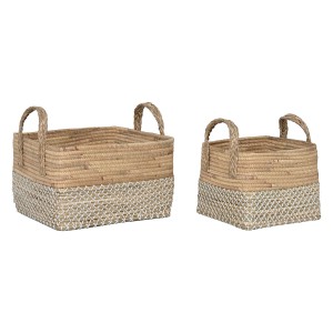 Set de basket Home ESPRIT Blanc Naturel Marron Clair PVC Herbier marin Joncs 43 x 38 x 36 cm 2 Pièces