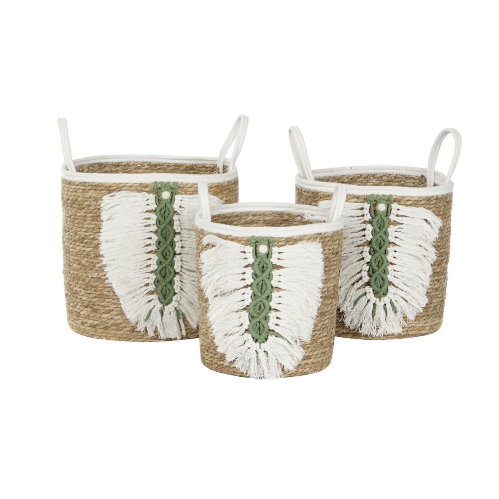 Set de basket Home ESPRIT Blanc Vert Naturel Fibre naturelle Tropical 39 x 39 x 36 cm 39 x 39 x 47 cm 3 Pièces
