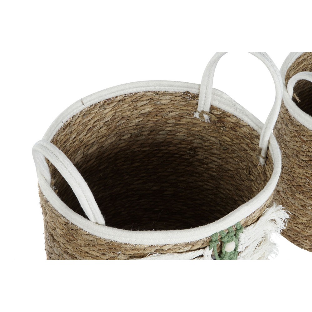 Set de basket Home ESPRIT Blanc Vert Naturel Fibre naturelle Tropical 39 x 39 x 36 cm 39 x 39 x 47 cm 3 Pièces