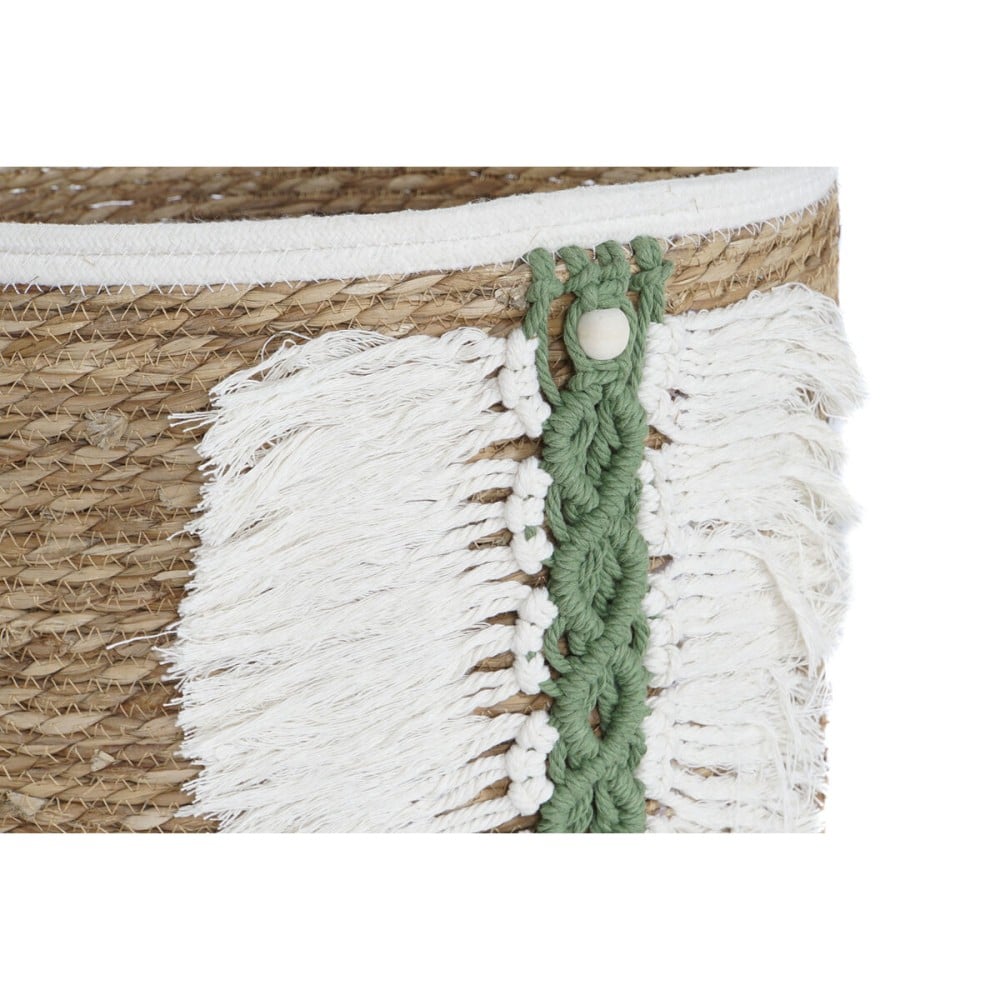 Set de basket Home ESPRIT Blanc Vert Naturel Fibre naturelle Tropical 39 x 39 x 36 cm 39 x 39 x 47 cm 3 Pièces