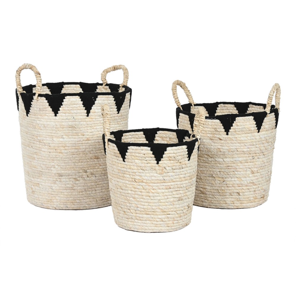 Set de basket Home ESPRIT Noir Naturel Fibre naturelle (3 Pièces)