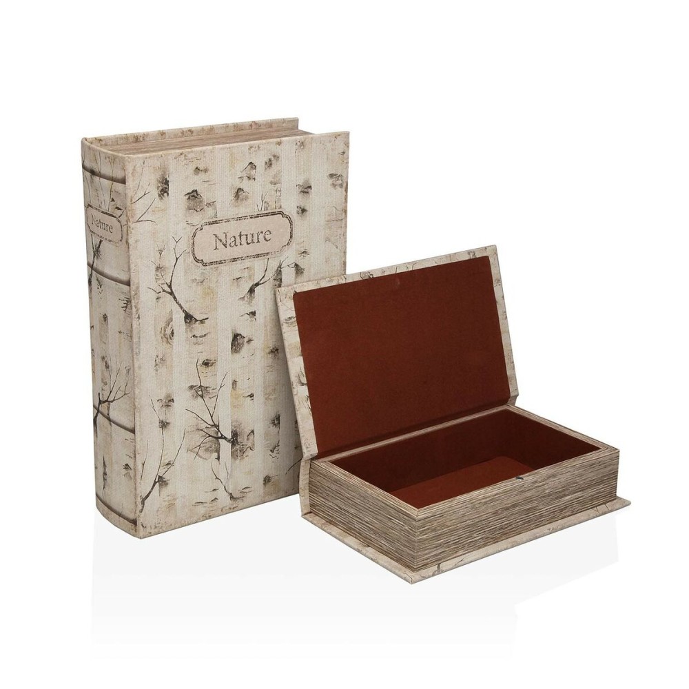 Set dekorativer Karten Versa Nature Leinwand Holz MDF Buch 7 x 27 x 18 cm