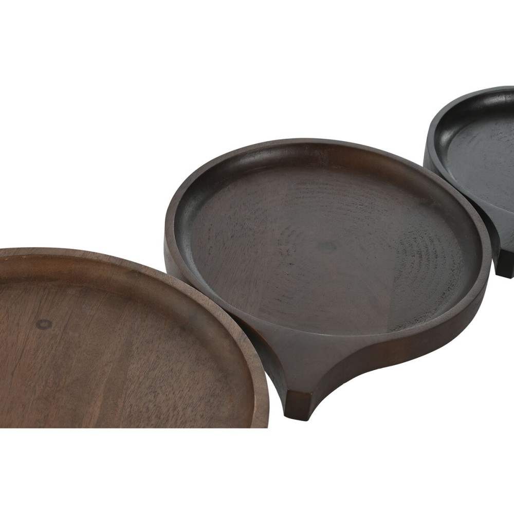 Centerpiece Home ESPRIT Brown Black Light brown Mango wood 37 x 31 x 2,7 cm (3 Pieces)