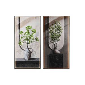 Leinwand Home ESPRIT grün Beige Orientalisch Vase 80 x 3 x 160 cm (2 Stück)