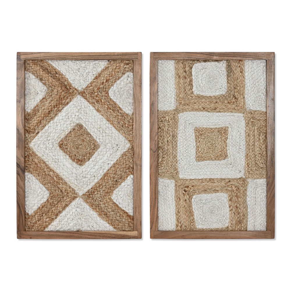 Bild Home ESPRIT Weiß natürlich Geometrisch Boho 40 x 3 x 60 cm (2 Stück)