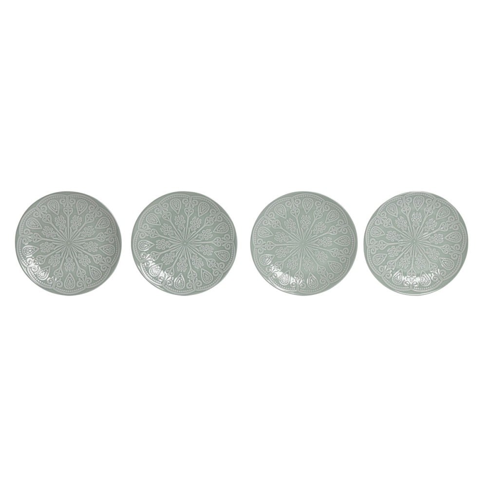 Geschirr-Set Home ESPRIT grün Steingut Mandala Araber 19,8 x 19,8 x 2 cm