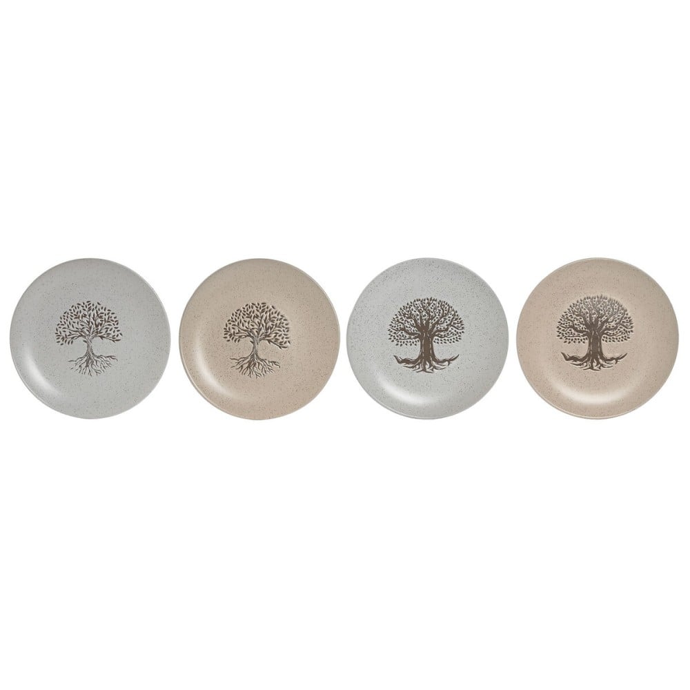 Flacher Teller Home ESPRIT Weiß Beige Steingut Traditionell 20 x 20 x 2,5 cm