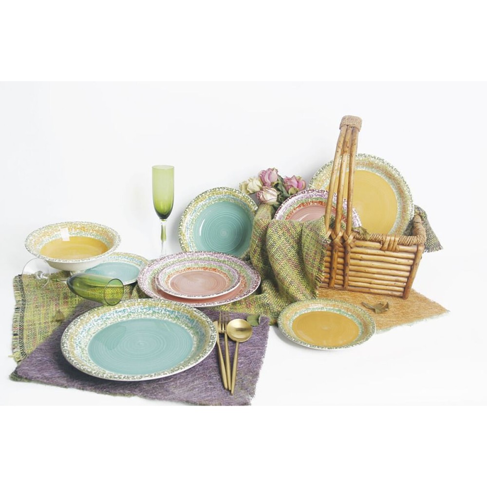 Assiettes Home ESPRIT Rose Grès 27 x 27 x 2 cm 18 Pièces