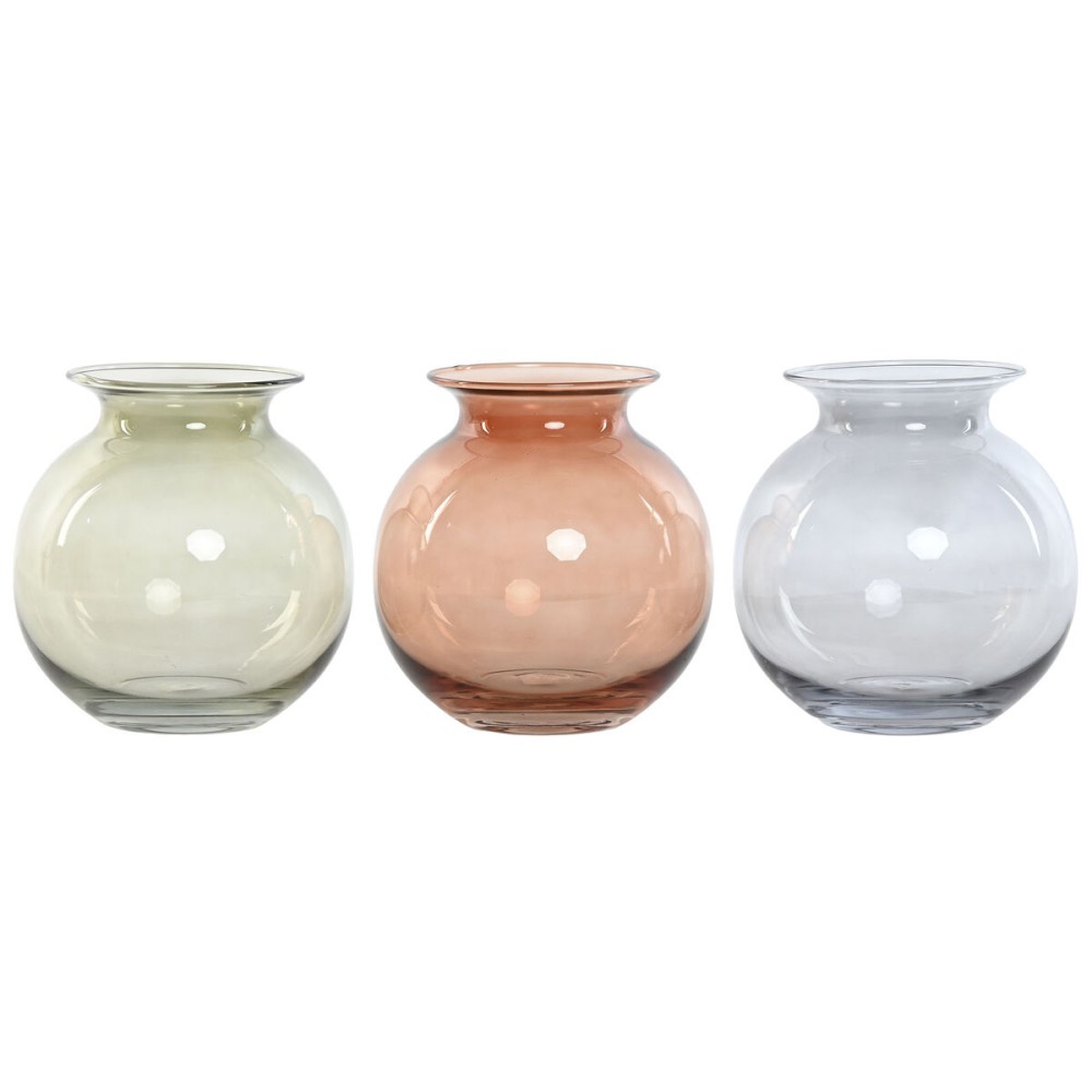 Vase Home ESPRIT Blue Green Amber Crystal Modern 17,5 X 17,5 X 18,2 cm (3 Units)