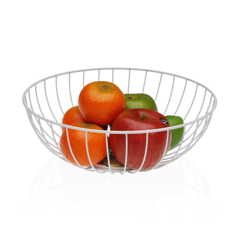 Multi-purpose basket Versa White Metal Steel MDF Wood 28 x 11 x 28 cm