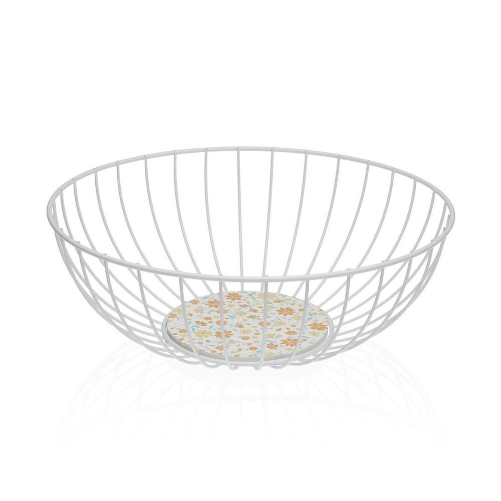 Multi-purpose basket Versa White Metal Steel MDF Wood 28 x 11 x 28 cm