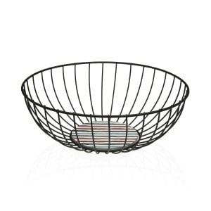 Multi-purpose basket Versa Black Metal Steel MDF Wood 28 x 11 x 28 cm