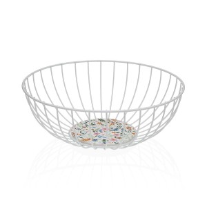 Panier Multi-usages Versa Blanc Métal Acier Bois MDF 28 x 11 x 28 cm