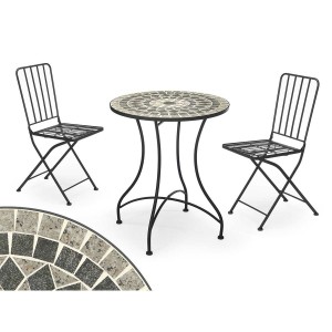 Tisch mit 2 Stühlen Ibergarden Mosaico-Forja Schwarz Grau