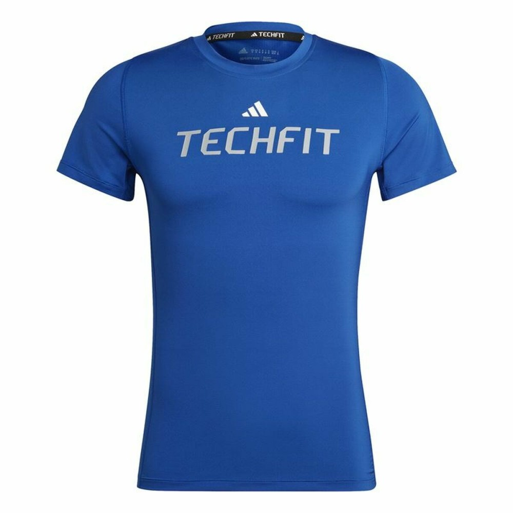 Herren Kurzarm-T-Shirt Adidas techfit Graphic  Blau