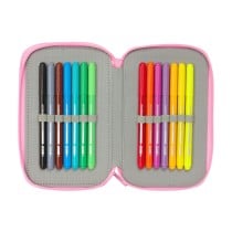 Triple Pencil Case SuperKitties Pink Turquoise 12,5 x 19,5 x 5,5 cm 37 Pieces