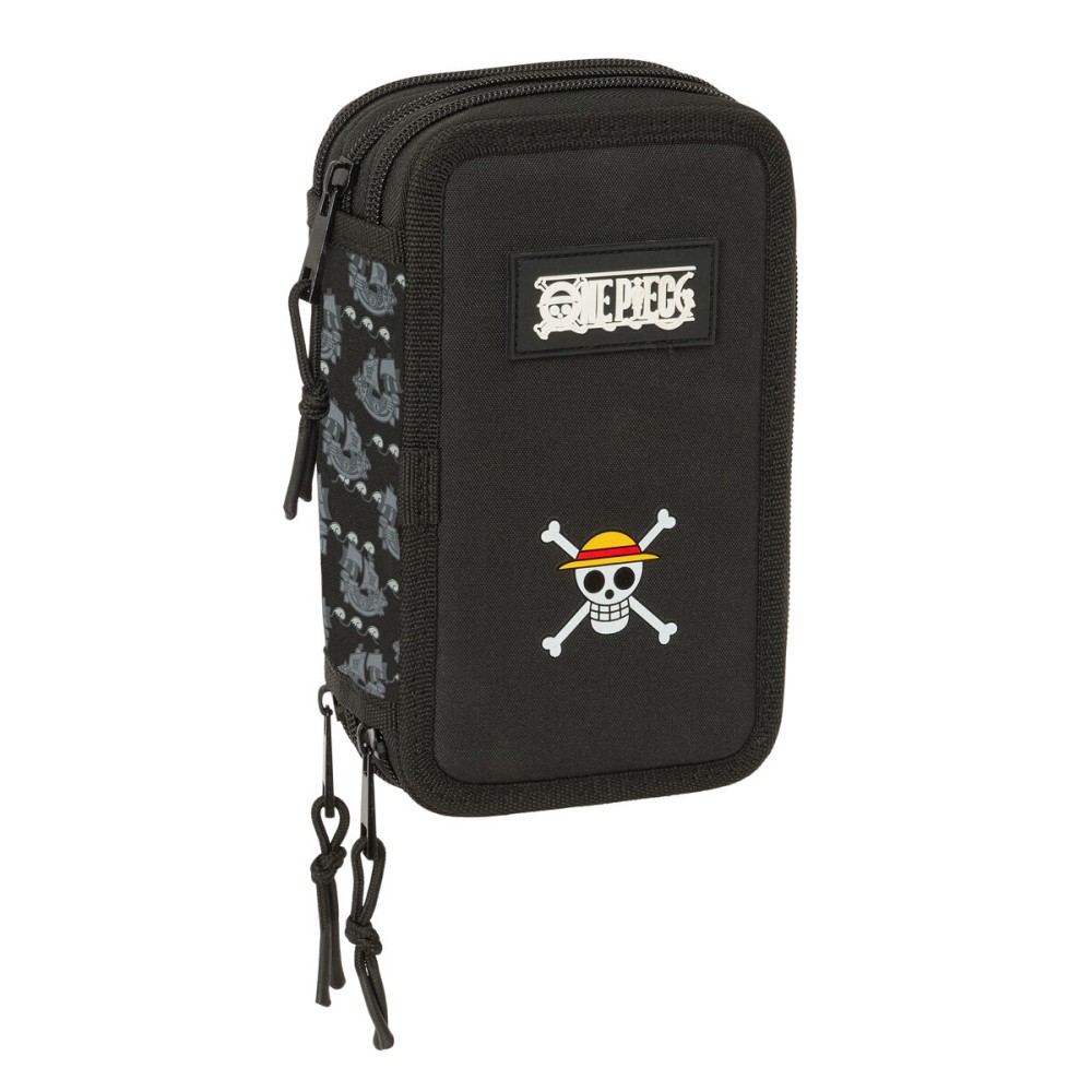 Pochette à crayons triple One Piece Pirates Noir 12,5 x 19,5 x 5,5 cm 37 Pièces