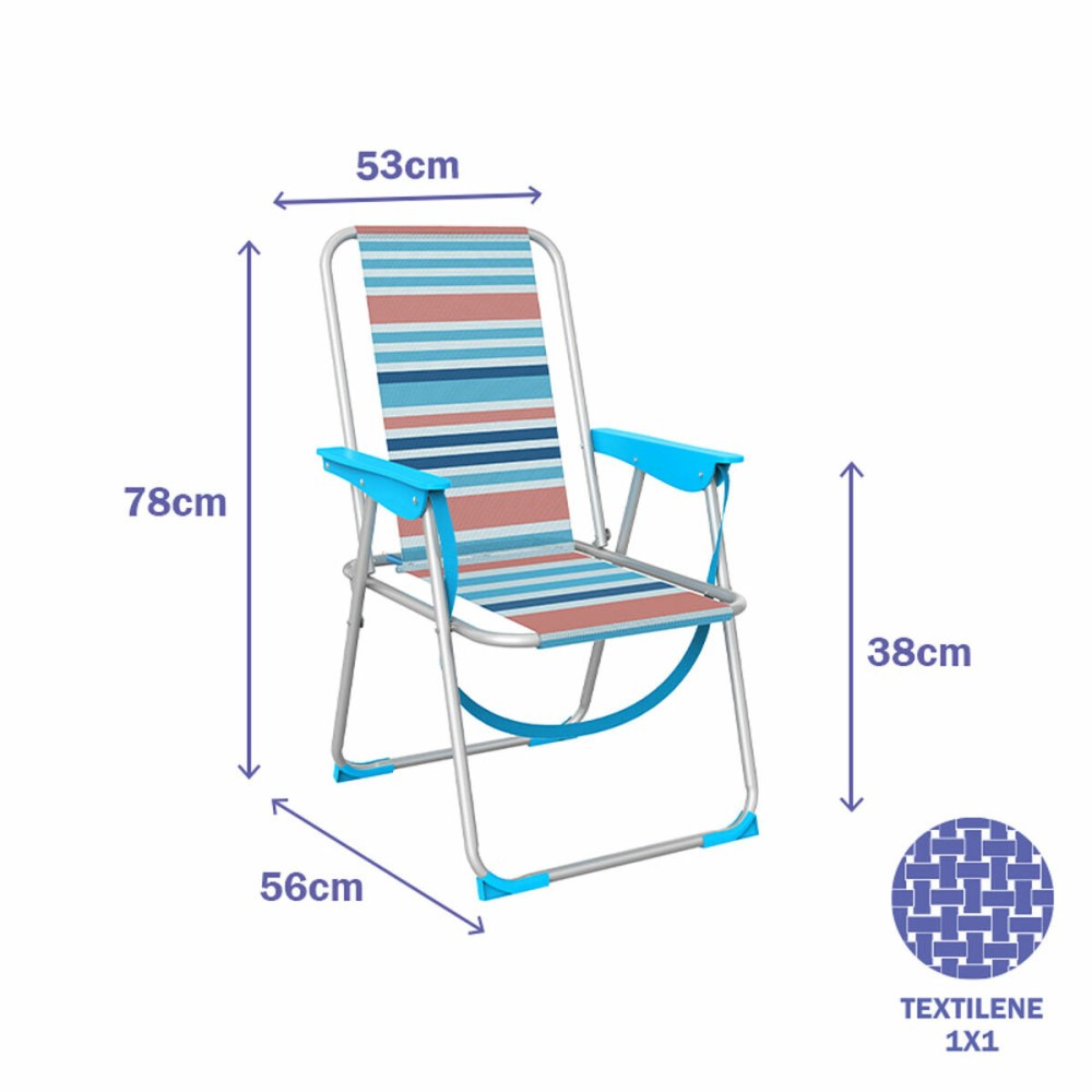 Marbueno Klappstuhl Aluminium Orange und Blau Streifen Strand und Pool 53X56X78 cm