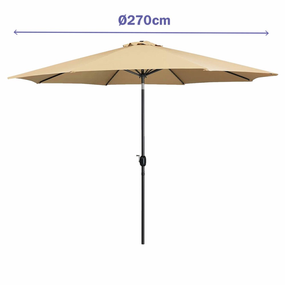 Marbueno Sonnenschirm Stahl 8 Streben D270 cm Polyester Braun Garten 10482