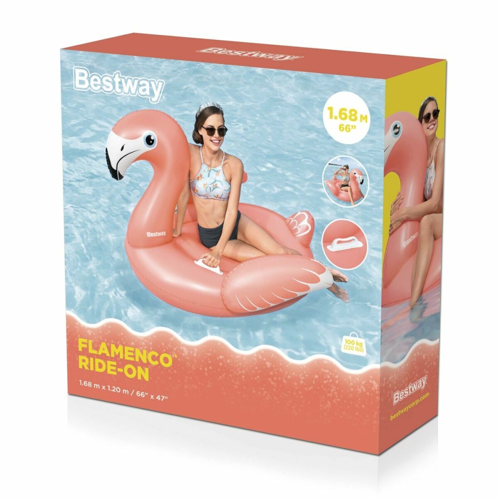 Bestway Inflatable Flamingo with Handles 168x120 cm +3 Years Beach Pool 41526