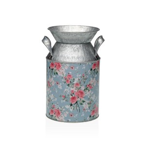 Vase Versa Blue Metal Flowers 13 x 15,5 x 21 cm