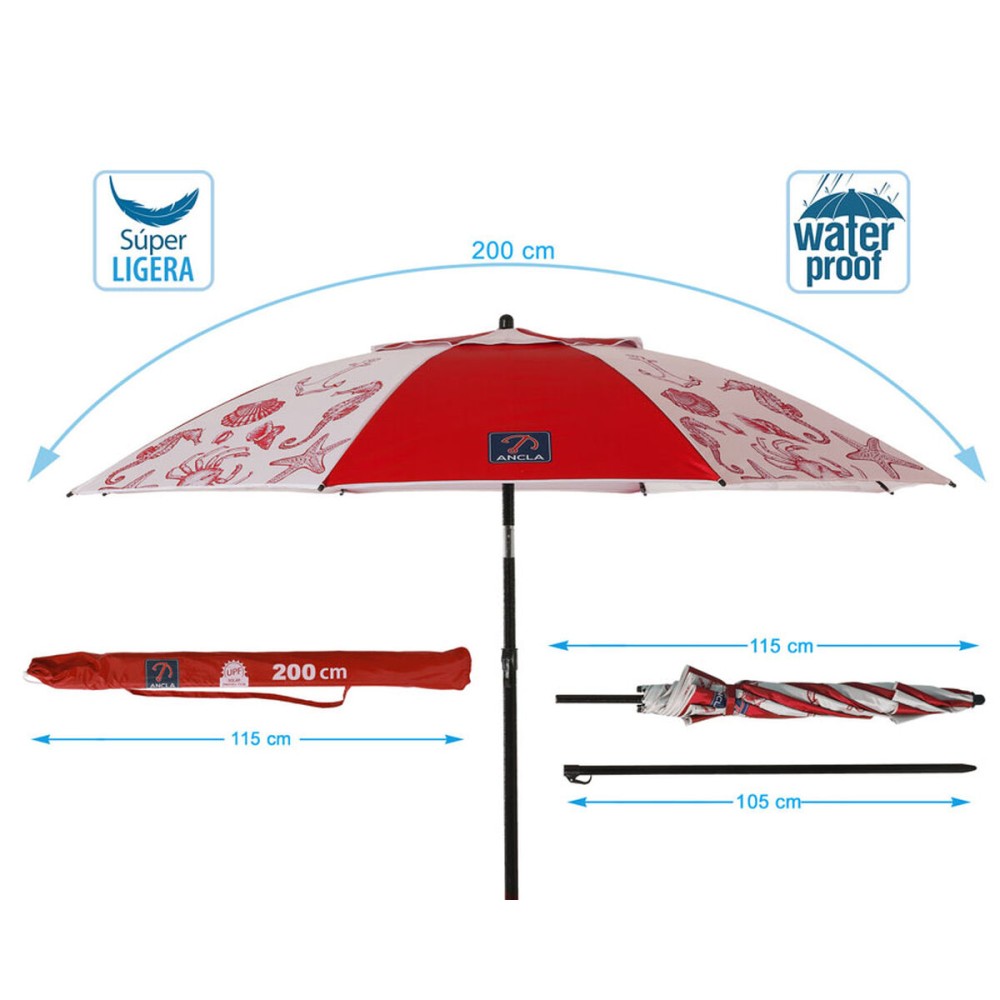 Parasol de plage Rouge Ø 200 cm SPF50+ Marin