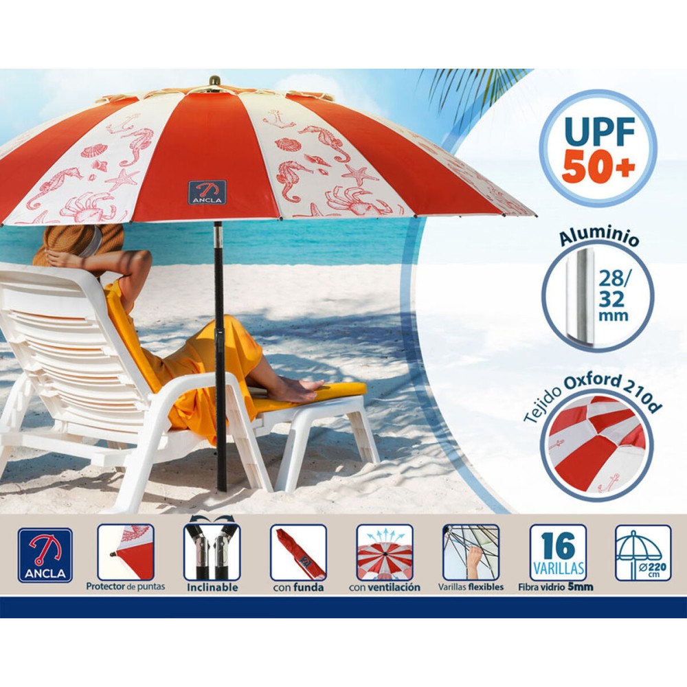 Parasol de plage Rouge Ø 220 cm SPF50+ Marin