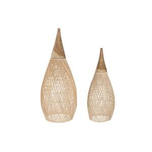 Lampenschirm Home ESPRIT natürlich Bambus Teakholz 35 x 35 x 85 cm (2 Stück)