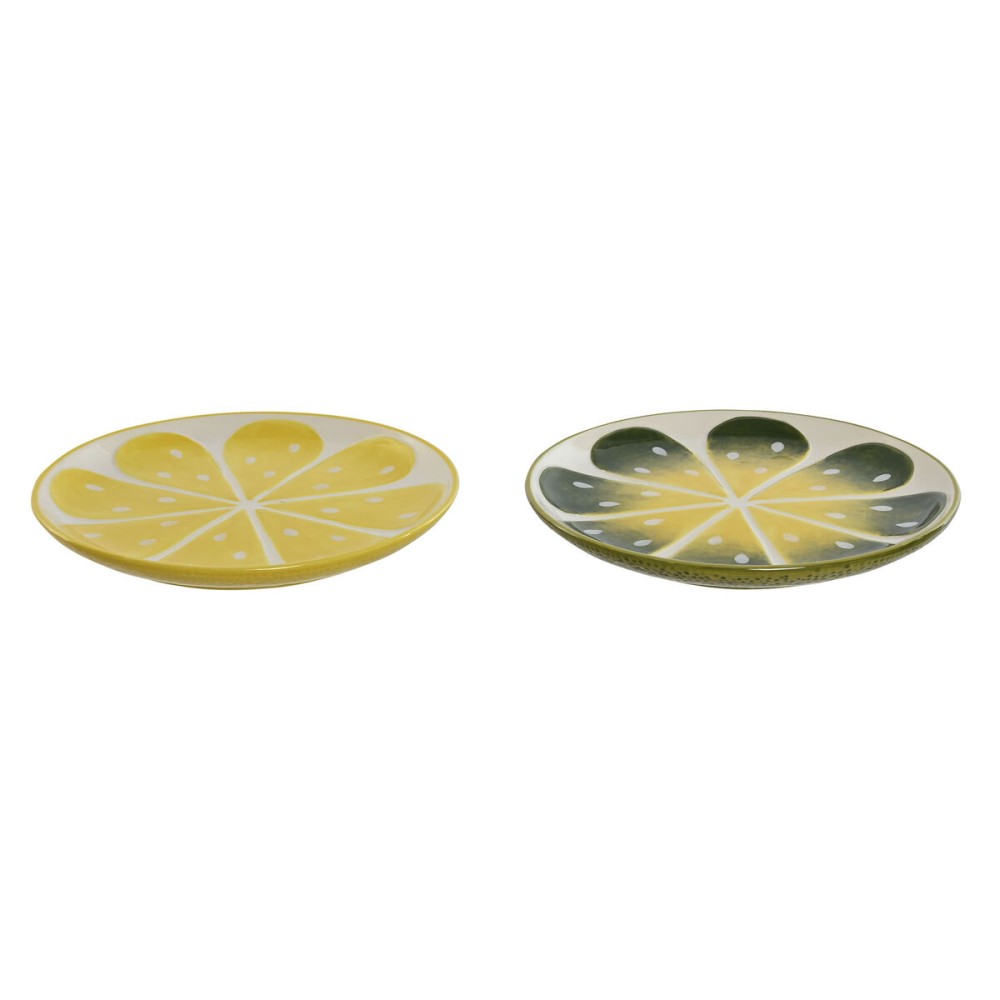 Flacher Teller Home ESPRIT Gelb grün Steingut Zitronengelb 22,5 x 22,5 x 2,5 cm (2 Stück)