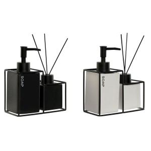 Badezimmer Set Home ESPRIT Weiß Schwarz Metall Dolomite 14,5 x 8 x 17 cm 2 Stücke (2 Stück)