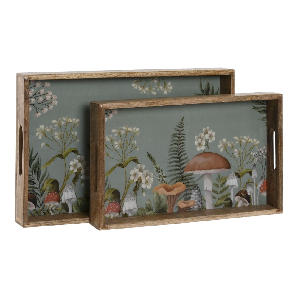 Set of trays Home ESPRIT Blue Natural Mango wood 43,5 x 27 x 5,5 cm (2 Units)