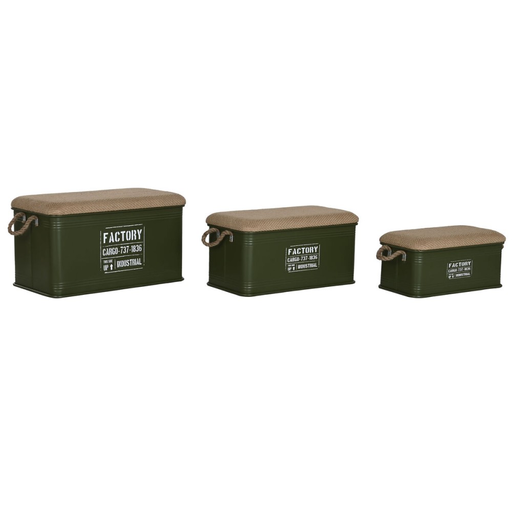 Lot de paniers Home ESPRIT Vert foncé Naturel Métal Corde Fibre 69 X 37 X 37,5 cm (3 Unités)