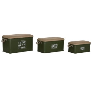 Lot de paniers Home ESPRIT Vert foncé Naturel Métal Corde Fibre 69 X 37 X 37,5 cm (3 Unités)