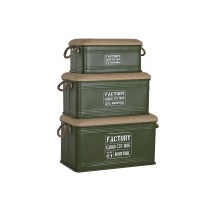 Lot de paniers Home ESPRIT Vert foncé Naturel Métal Corde Fibre 69 X 37 X 37,5 cm (3 Unités)