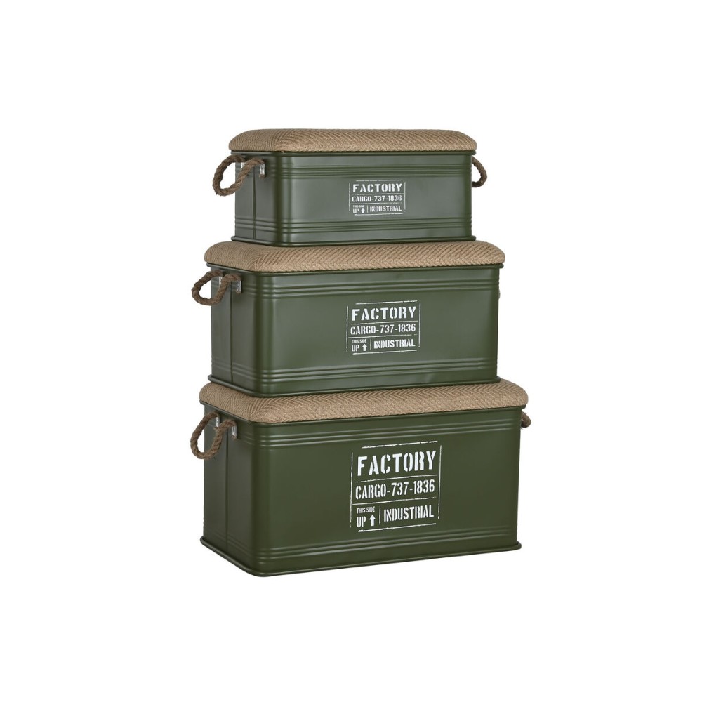 Lot de paniers Home ESPRIT Vert foncé Naturel Métal Corde Fibre 69 X 37 X 37,5 cm (3 Unités)
