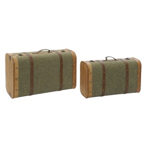 Lot de paniers Home ESPRIT Vert Bois Toile Tropical 60 x 24 x 38 cm