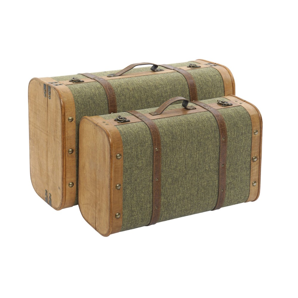Lot de paniers Home ESPRIT Vert Bois Toile Tropical 60 x 24 x 38 cm