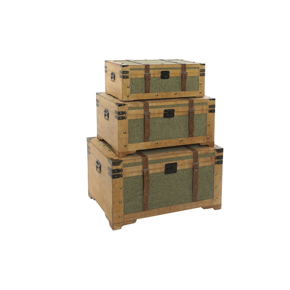 Truhensatz Home ESPRIT grün Holz Leinwand Tropical 81 x 50 x 45 cm (3 Stück)
