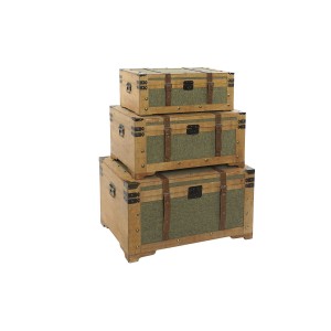 Lot de paniers Home ESPRIT Vert Bois Toile Tropical 81 x 50 x 45 cm (3 Unités)