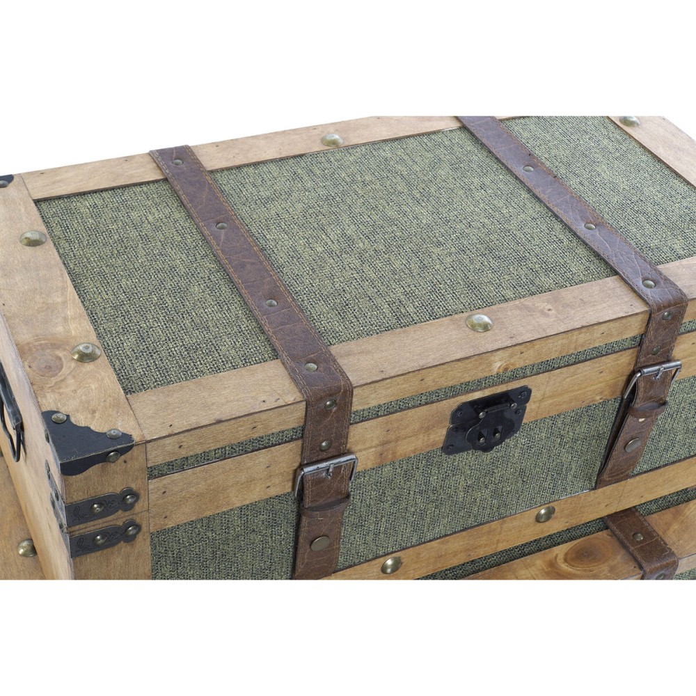 Lot de paniers Home ESPRIT Vert Bois Toile Tropical 81 x 50 x 45 cm (3 Unités)