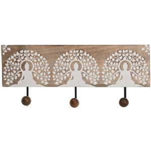 Portemanteau Home ESPRIT Blanc Noir Naturel Métal Bois de manguier Buda 38 x 5 x 16 cm