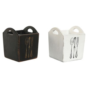 Panier à couverts Home ESPRIT Blanc Noir Bois d'épicéa 15 x 15 x 18 cm