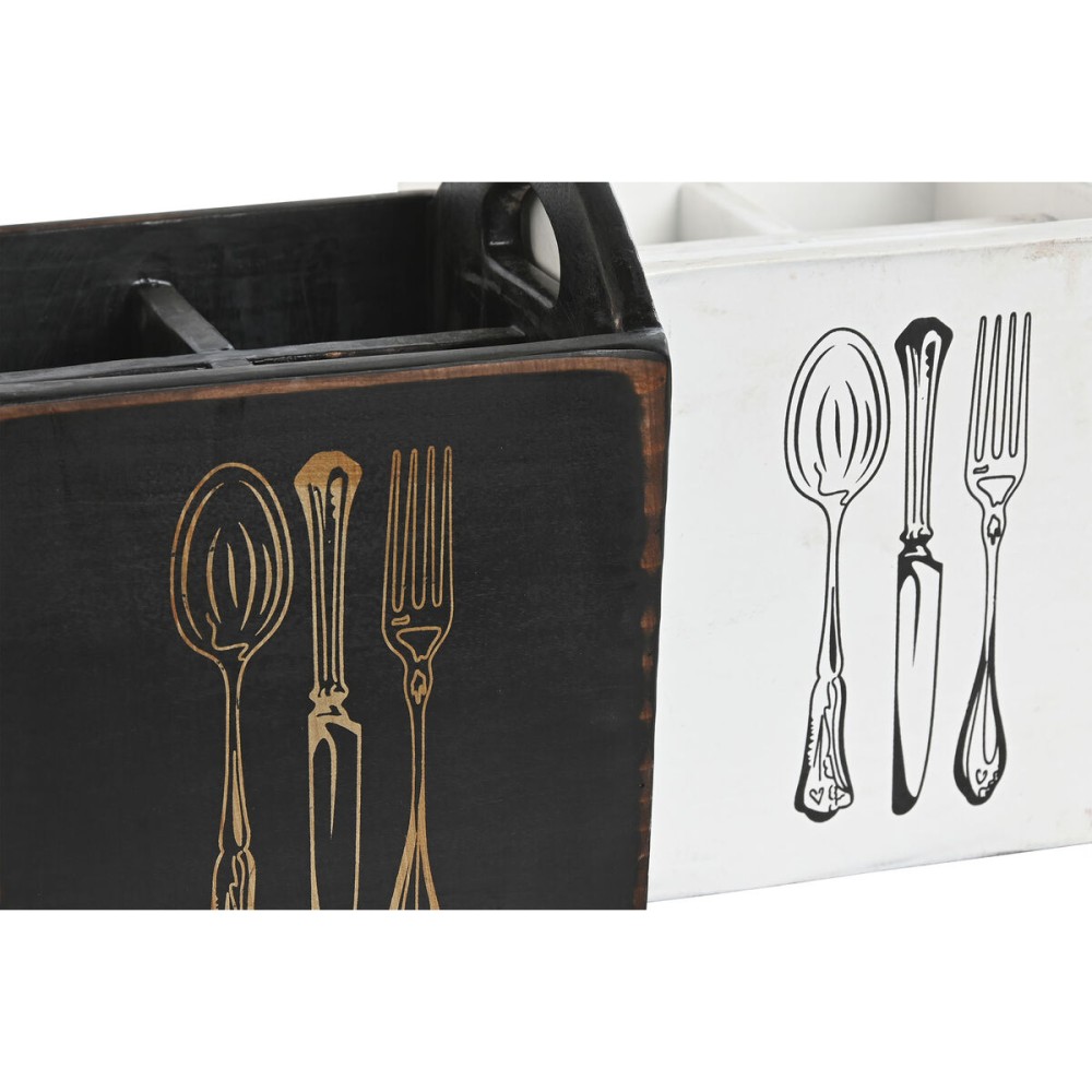 Besteckkorb Home ESPRIT Weiß Schwarz Tannenholz 15 x 15 x 18 cm