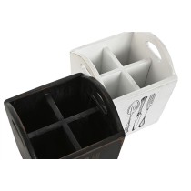 Panier à couverts Home ESPRIT Blanc Noir Bois d'épicéa 15 x 15 x 18 cm