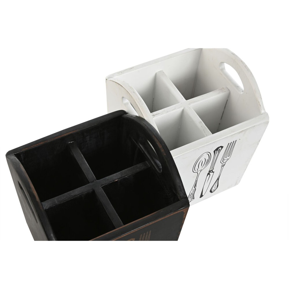Panier à couverts Home ESPRIT Blanc Noir Bois d'épicéa 15 x 15 x 18 cm