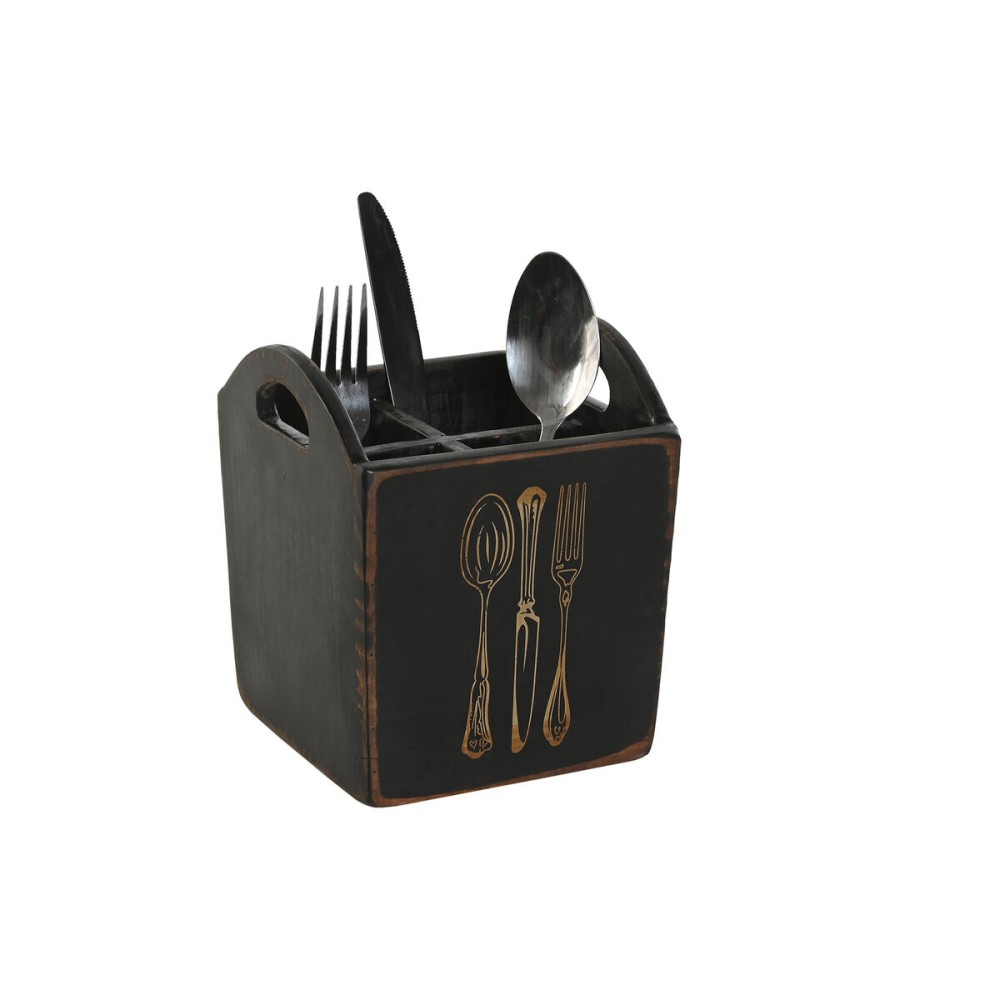 Panier à couverts Home ESPRIT Blanc Noir Bois d'épicéa 15 x 15 x 18 cm