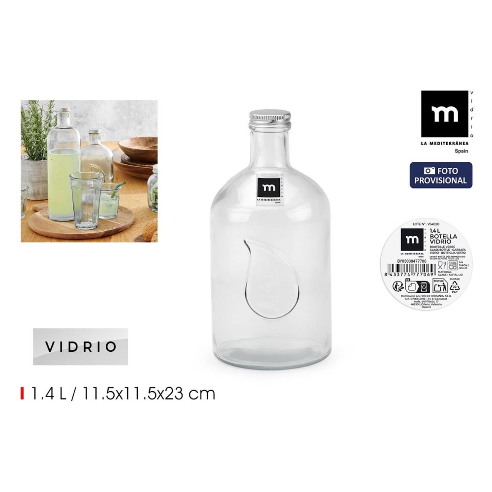 Glas-Flasche La Mediterránea Metall Glas 1,4 L (12 Stück)