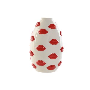 Vase Home ESPRIT Weiß Rot Dolomite 15 x 15 x 22,5 cm
