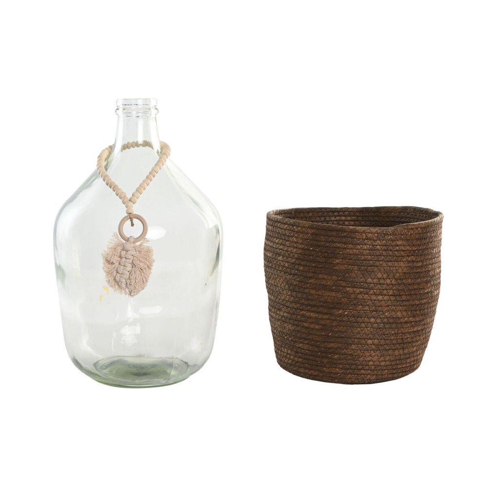 Vase Home ESPRIT Transparent Brun foncé Verre Naturel Colonial 26 x 26 x 39 cm