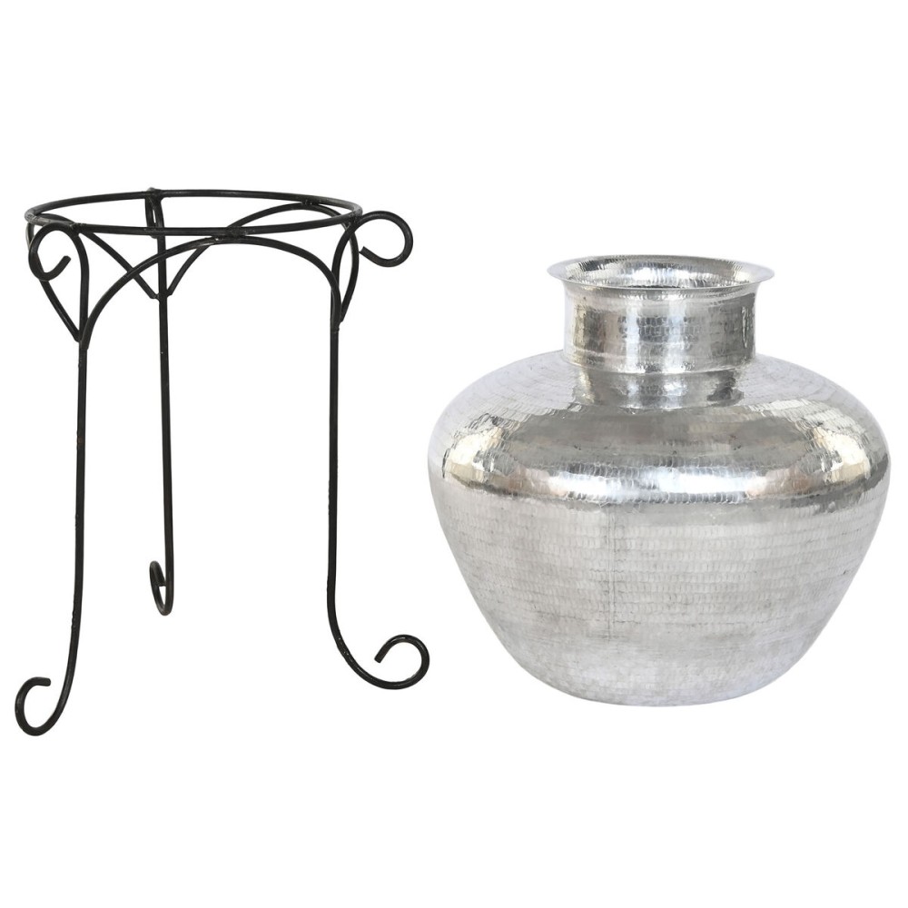 Vase Home ESPRIT Black Silver Aluminium 45 x 45 x 95 cm